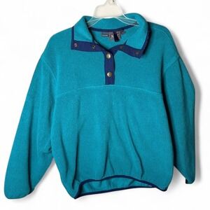 Vintage Woolrich Fleece Pullover‎ Sweater Womens S Teal Oversized Made in USA